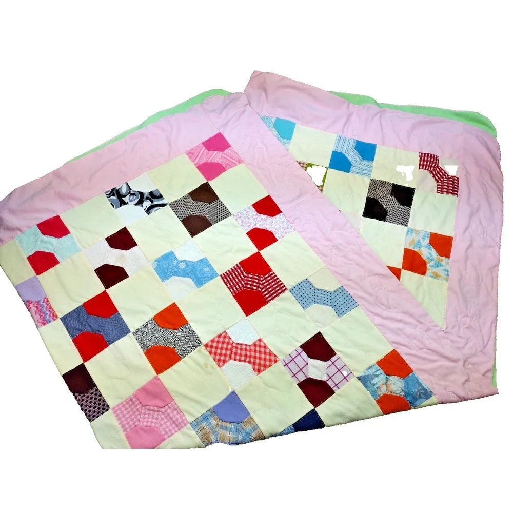 Vintage Hand Made Patchwork Quilt, Hand Stitched Quilting, 72 X 84 Cottage Core